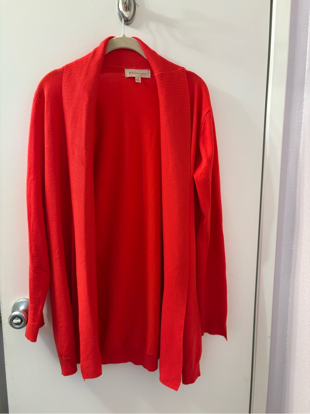 Philosophy Medium Red Open-Front Shawl Collar Cardigan Sweater PTP 21-28